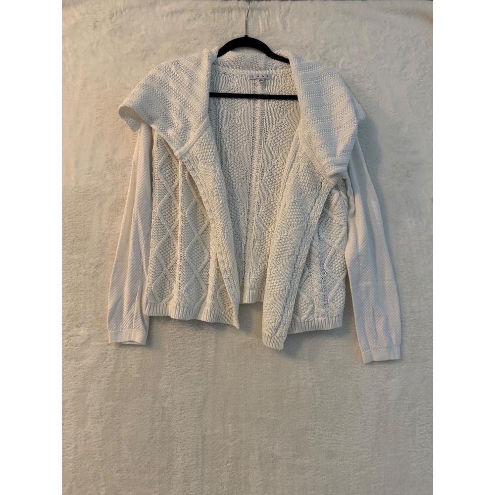 Cabi Mens White Cotton Cable Knit Open Front Cardigan Shawl Collar Style 193 M